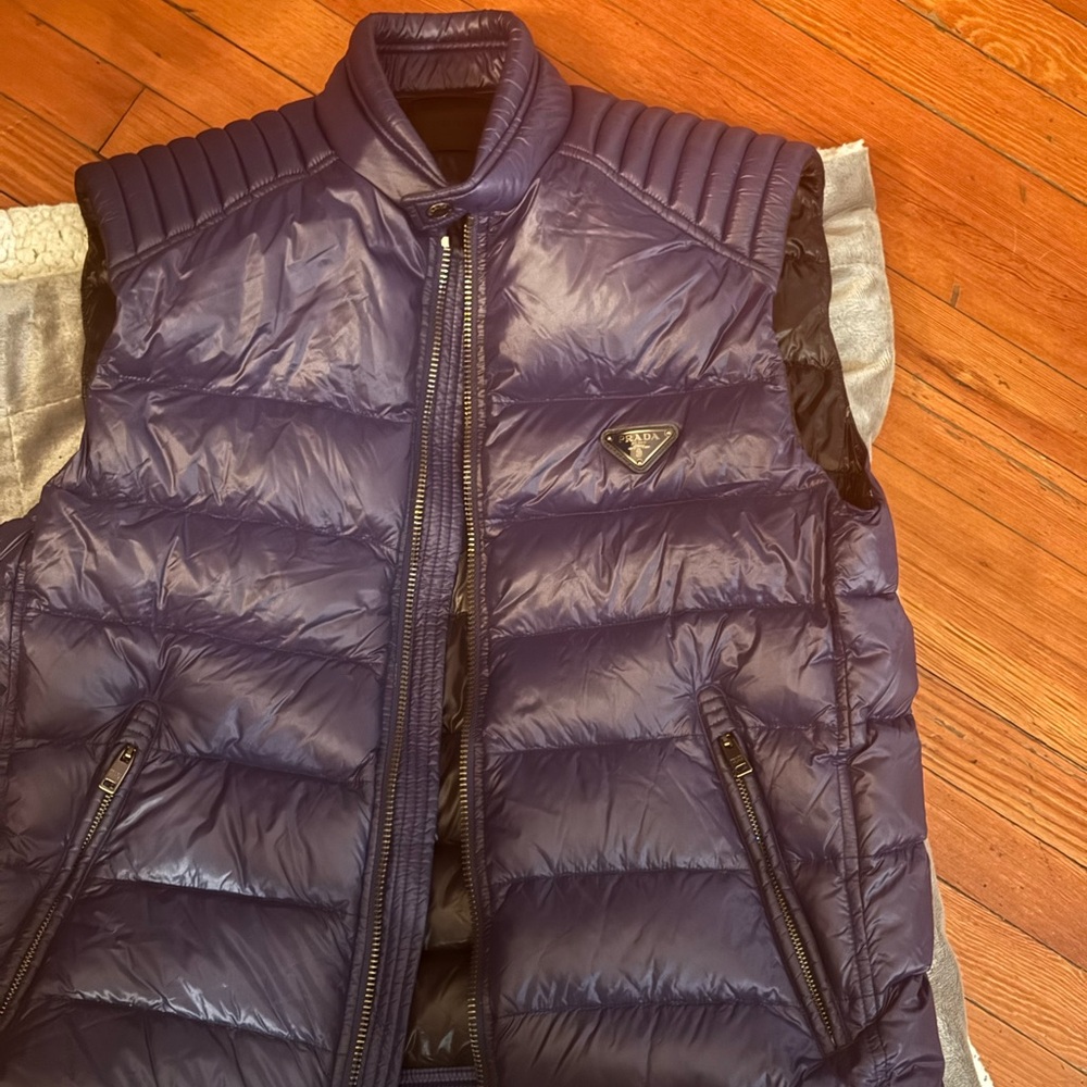 Prada shiny navy blue puffer vest